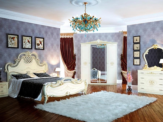 Спальня Грация в бежевом варианте с орнаментом и позолотой